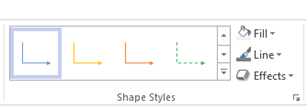 אפשרויות סגנון צורה עבור קווים ומחברים ב- Visio באינטרנט.