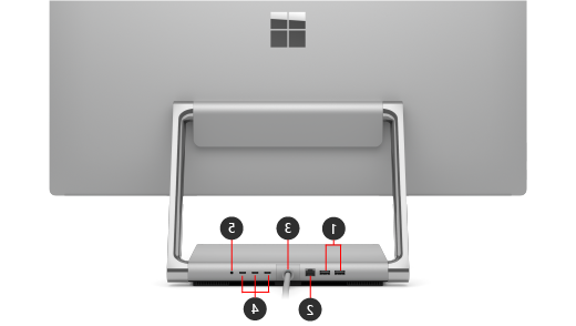 מציג את התכונות בחלק האחורי של Surface Studio 2+.