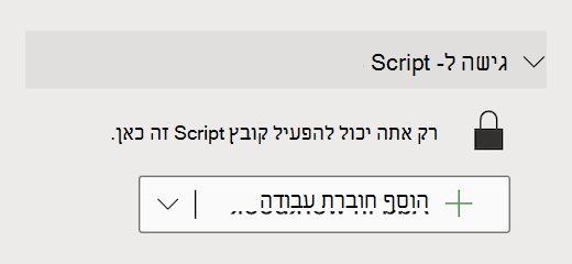 שתף קבצי Script של Office באמצעות Script access, באמצעות לחצן 'הוסף חוברת עבודה'.
