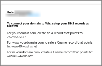 ב- Wix.com השתמש בהגדרות אלה של רשומת DNS