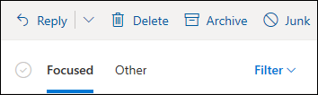צילום מסך שמציג את הכרטיסיות 'ממוקד' ו'אחר' בחלק העליון של Outlook.com דואר.
