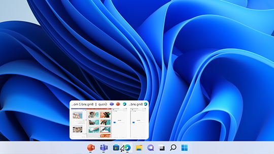 מרחף מעל שורת המשימות Windows 11 כדי להציג תצוגה מקדימה של קבוצות הצמדה