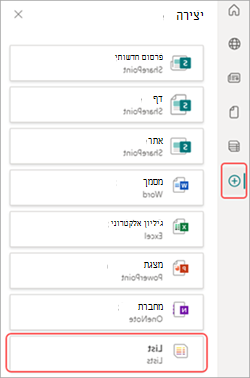 צילום מסך של יישום הרשימה ב- SharePoint.