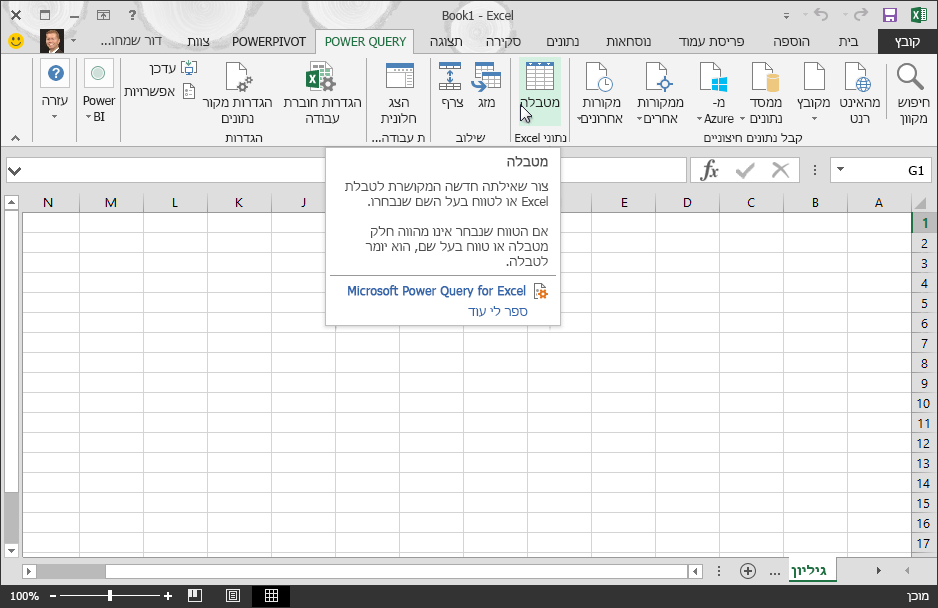 התחברות לטבלת נתונים של Excel