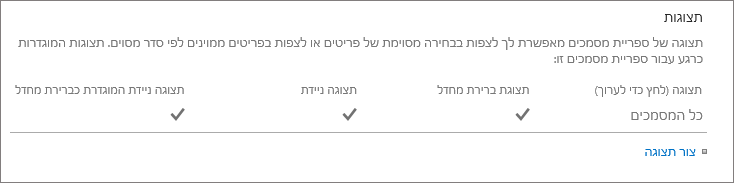 מקטע תצוגת רשימה בהגדרות רשימה