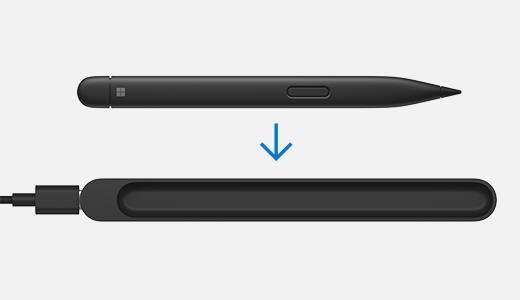עט דק של Surface 2 עם חץ המצביע על מטען העט הדק של Surface.