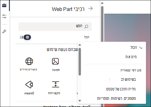 סינון רכיבי ה- Web Part ברמה 2 של ארגז הכלים