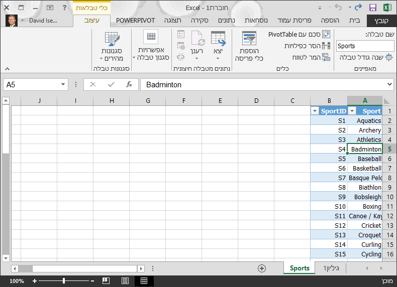 תן שם לטבלה ב- Excel