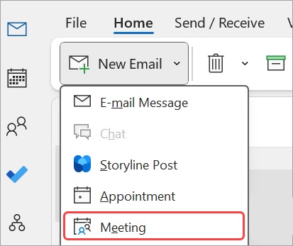הוסף פגישה חדשה ב- Outlook.
