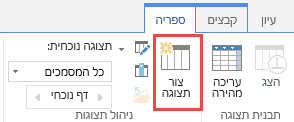 לחצן 'צור תצוגה' של ספריית SharePoint ברצועת הכלים.