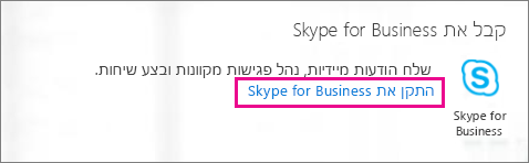 צילום מסך של לחצן 'התקן' עבור Skype for Business בפורטל Office 365