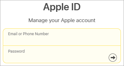 צילום מסך של כניסה ל- Apple ID