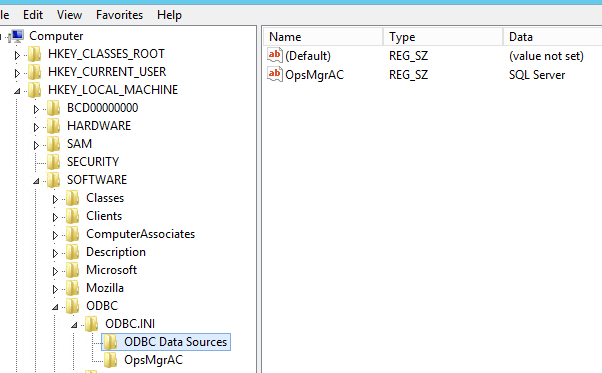 מפתח משנה של מקורות נתונים של ODBC