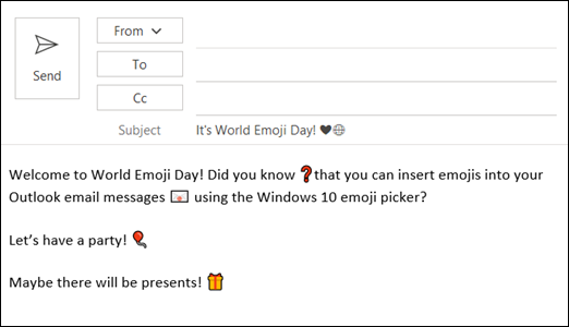 באפשרותך להוסיף סמל Emoji אחד או יותר להודעת הדואר האלקטרוני שלך.