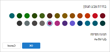 צילום מסך של בחירת צבע הגופן בהגדרת עיצוב מותנה
