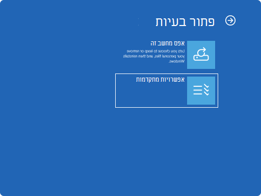 צילום מסך של Windows RE - פתרון בעיות.