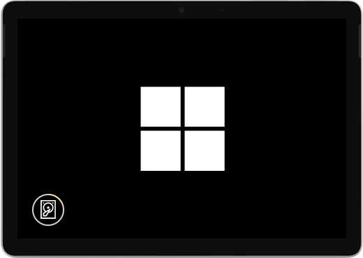 מסך שחור עם סמל Windows וסמל מטמון מסך.