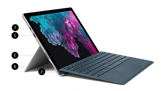 תמונה של Surface Pro 6 זוויתיים לצד עם 5 תכונות כמספר
