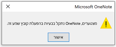 מצטערים, OneNote נתקל בבעיות בהפעלת קובץ שמע זה.