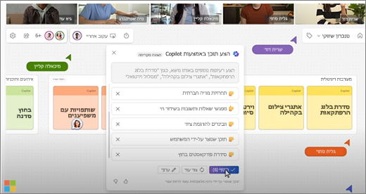 הצגת הצעות Copilot ב- Whiteboard במהלך פגישת Teams.