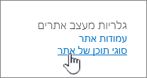 בחירת סוגי תוכן האתר