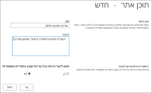 שים שם, תיאור וניהול גירסאות אופציונלי