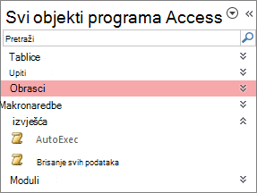 Navigacijsko okno programa Access