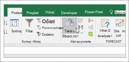 Text to column tab in Excel.