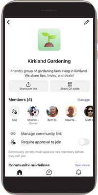 Zaslon za mobilne uređaje nove zajednice korisnika aplikacije Teams