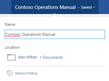 Dijaloški okvir operacije datoteke aktivira se klikom na naslov dokumenta pri vrhu prozora.