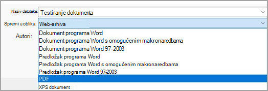 Image showing selection of 'PDF (*.pdf) from dropdown menu