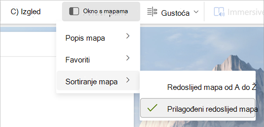 Odaberite Okno mapa, Sortiranje mapa, Prilagođeni redoslijed mapa