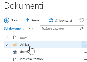 Biblioteka dokumenata sustava SharePoint 2016 s istaknutim mapama