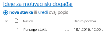 Popis web-dijela sa strelicom koja pokazuje na vezu naslova.