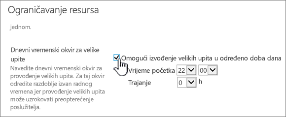 Stranica s postavkama aplikacije Središnja administracija s istaknutom mogućnošću Dnevni vremenski okvir