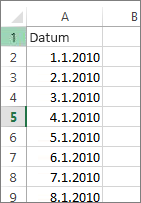 Stupac s datumima u programu Excel