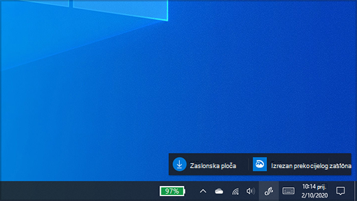 Izbornik Radnog prostora za Windows Ink s mogućnostima Zaslonska ploča i Izrezak i skica
