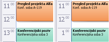 Prikaz Kalendar s postavkama 24-satnog i 12-satnog vremena