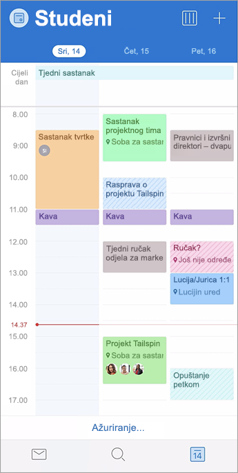 Kalendar s prikazom kategorija boja