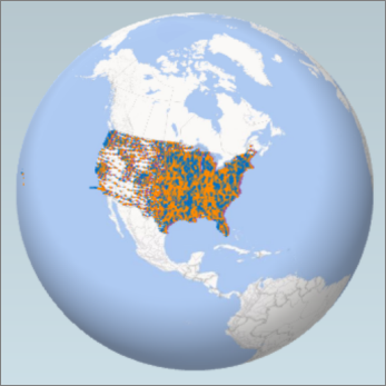 Podaci dodatka Power Map na trodimenzionalnom globusu