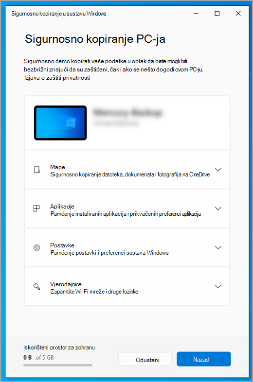 Sigurnosno kopiranje u sustavu Windows na Windows 10.