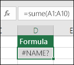 Excel prikazuje pogrešku #NAZIV? kada u nazivu funkcije postoji tipfeler