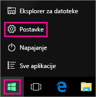 Otvaranje odjeljka Postavke na izborniku Start u sustavu Windows 10