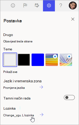 Snimka zaslona s postavkama i promjenom lozinke u sustavu Microsoft 365