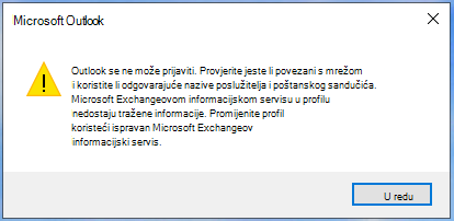 Outlook se ne može prijaviti.