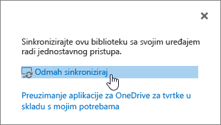 Dijaloški okvir sinkronizacija sada s istaknutom vezom za sinkronizaciju sada