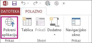 Gumb za pokretanje aplikacije u pregledniku na kartici Polazno