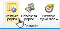 Gumb postavke popisa na vrpci stranice