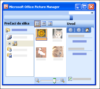 Otvara se Picture Manager s prikazom tri okna.