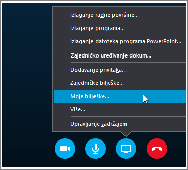Snimka zaslona zajedničkog korištenja bilješki programa OneNote 2016 na servisu Skype za tvrtke.